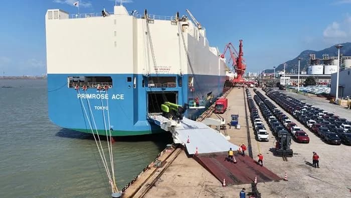 Vehicles driven onto a Ro-Ro vessel for export